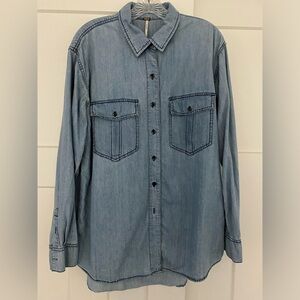 Free People Denim Oversized Button Down Shirt M